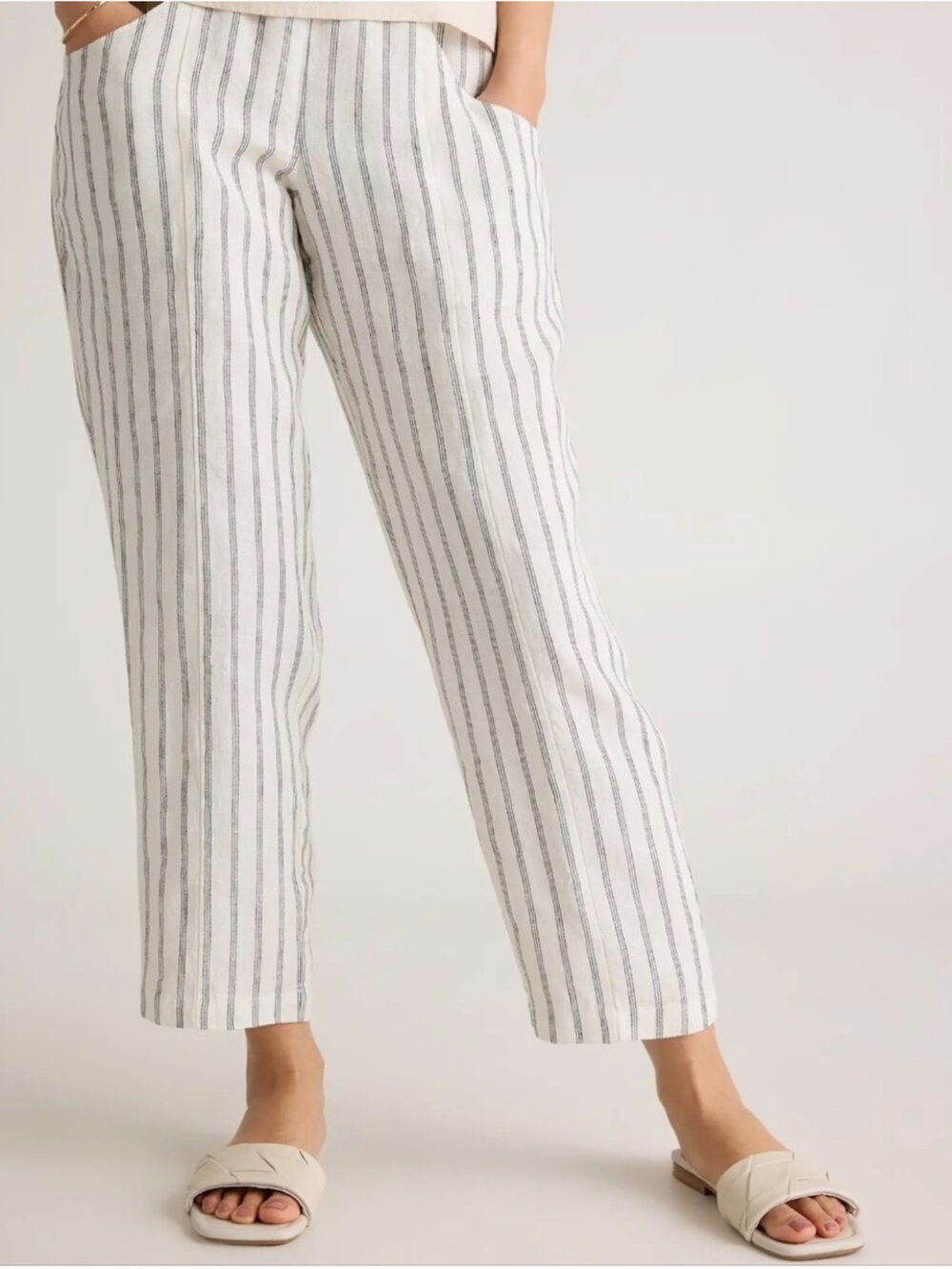 Quince 100% Linen Striped Ankle Pants Medium